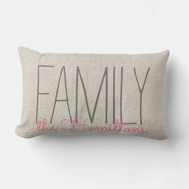 Cojín Lumbar Monograma de familia de Moda Rústica en ROSA BEIGE (Anverso)