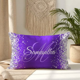 Cojín Lumbar Monograma de fantasía de lámina de índigo violeta