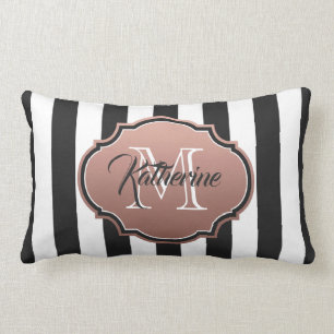 Cojín Lumbar Monograma de franjas blancas y negras