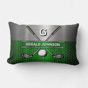 Cojín Lumbar Monograma de Golf Verde y Plateado Metálico