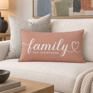 Cojín Lumbar Monograma de guión de corazón de familia de arcill