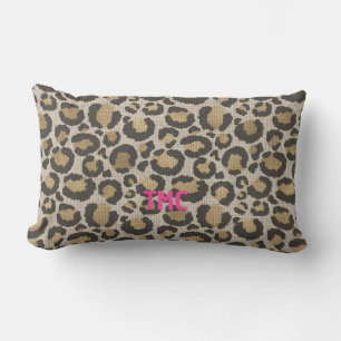 Cojín Lumbar Monograma de impresión de leopardo INICIALES Moda