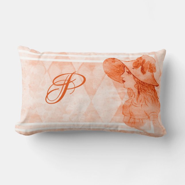 Cojín Lumbar Monograma de la elegante victoriana de la época (Anverso)