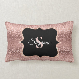 Cojín Lumbar Monograma de Leopardo de Oro Rosa Giratorio Person
