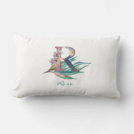 Cojín Lumbar Monograma de letra R floral personalizada con foll