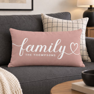 Cojín Lumbar Monograma de letra script corazón de la familia en