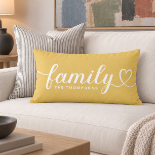 Cojín Lumbar Monograma de letra script corazón Familia Amarillo