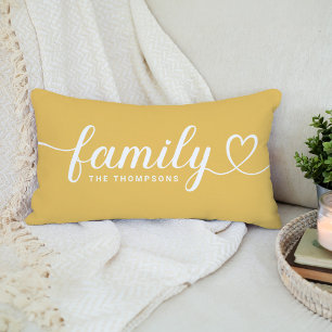Cojín Lumbar Monograma de letra script corazón Familia Amarillo
