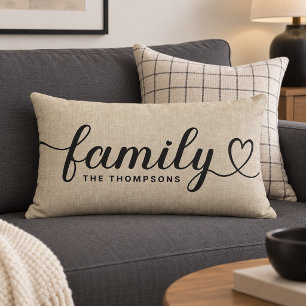 Cojín Lumbar Monograma de letra script corazón familia lino rús