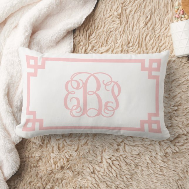 Cojín Lumbar Monograma de letra script rosa claro EBP con llave (Manta)