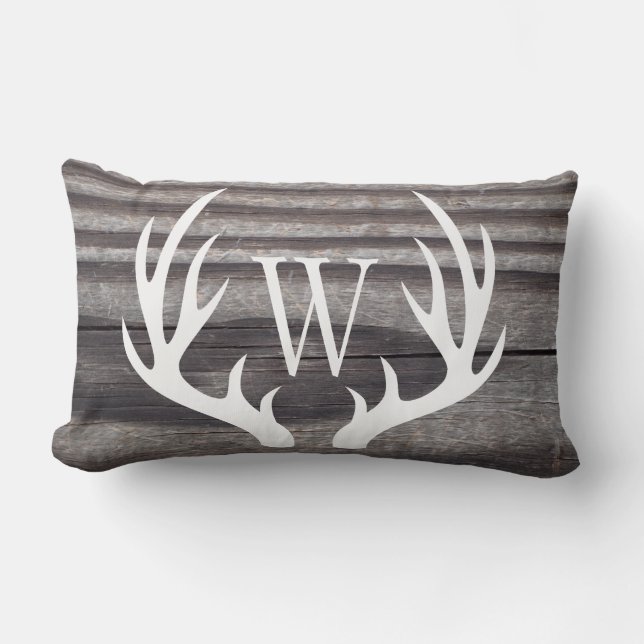 Cojín Lumbar Monograma de madera templada de venado blanco (Anverso)