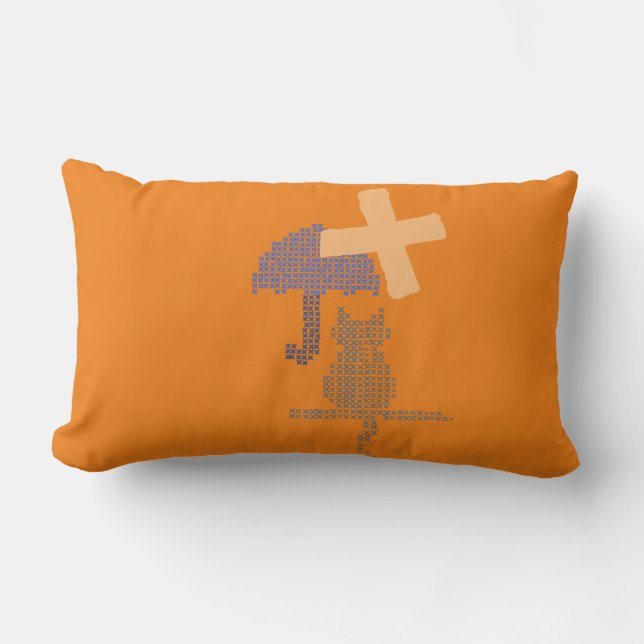 Cojín Lumbar Monograma de niños con paraguas de gato lindo (Anverso)