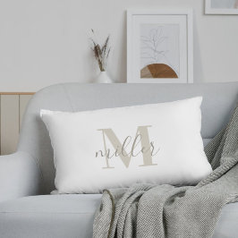 Cojín Lumbar Monograma de nombre de familia a cuadros beige est