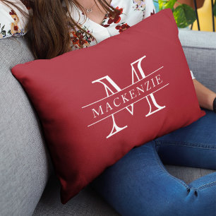 Cojín Lumbar Monograma de nombres de borde clásicos de colores 