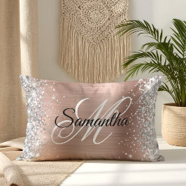 Cojín Lumbar Monograma de Oro Rosa Brillante con Purpurina Plat