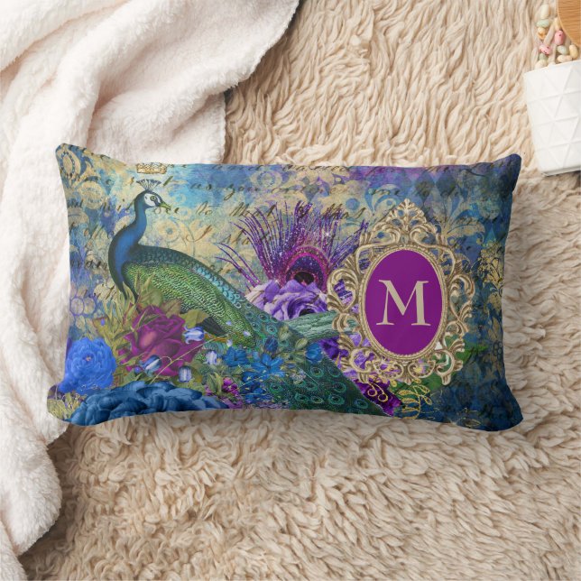 Cojín Lumbar Monograma de oro Verde azulado púrpura y elegante  (Manta)