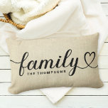 Cojín Lumbar Monograma de Personalizado de línea rústica de esc<br><div class="desc">El diseño moderno y elegante de almohadas de tiro lumbar personalizado presenta una tipografía "familiar" simple y minimalista que incluye detalles floridos y cardíacos. Personalice el texto en mayúsculas a continuación con un monograma o un año establecido. La decoración de esta casa de campo se completa con un fondo rústico...</div>