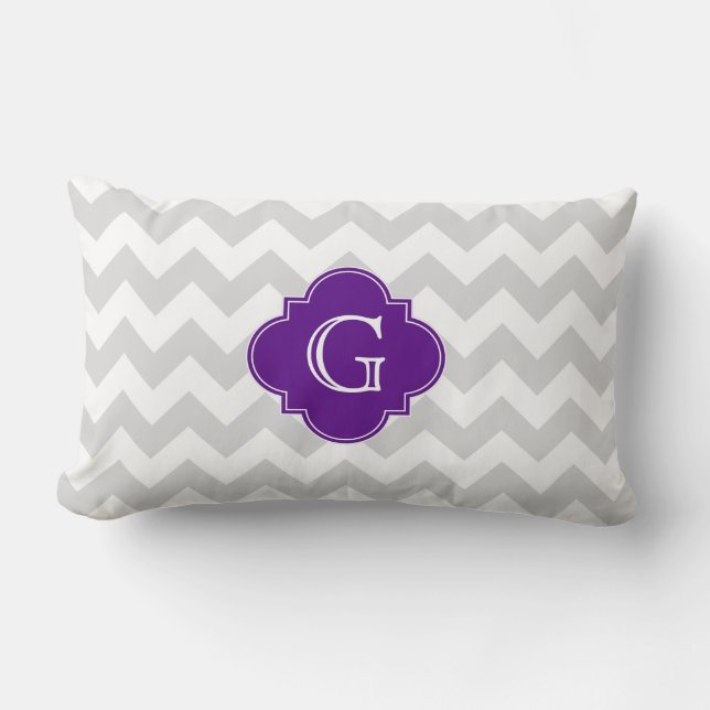 Cojín Lumbar Monograma de Quatrefoil púrpura de Chevron Gris cl (Anverso)