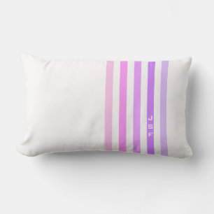 Cojín Lumbar Monograma de rayas verticales moradas y rosadas