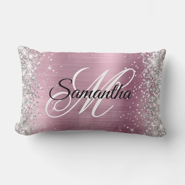 Cojín Lumbar Monograma de Relieve metalizado rosado Bonito Purp (Anverso)