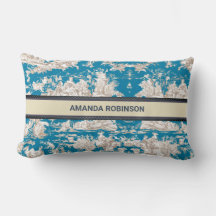 Monograma de tela azul turquesa de jouy