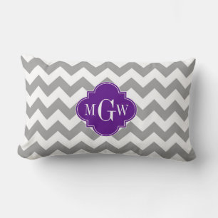 Cojín Lumbar Monograma de tres iniciales Chevron Gris Blanco Cu