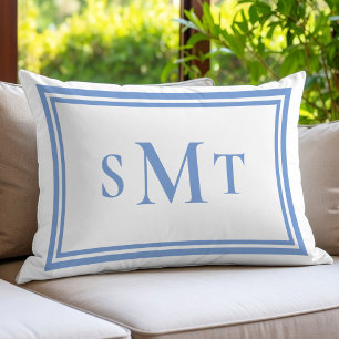 Cojín Lumbar Monograma de tres letras azul y blanco