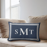 Cojín Lumbar Monograma de tres letras azul y blanco de la marin<br><div class="desc">Cojín decorativo monograma azul y blanco de tres letras de la Marina</div>