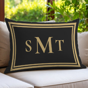 Cojín Lumbar Monograma de tres letras negro y oro