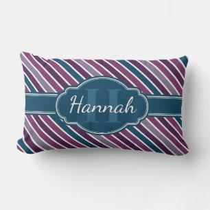 Cojín Lumbar Monograma del patrón de banda negrita Verde azulad