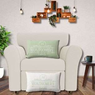 Cojín Lumbar Monograma Dividido Monograma de Apellido Verde 
