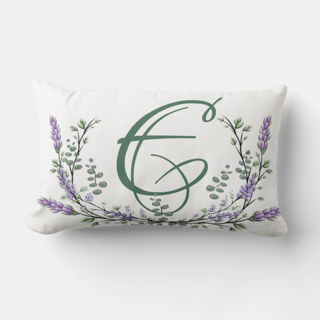 Cojín Lumbar Monograma E Lavender Eucalyptus (Anverso)