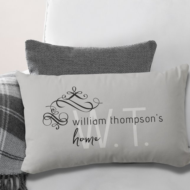Cojín Lumbar Monograma Elegante Decoración Hogar Gris Lumbar Pi (Subido por el creador)