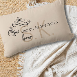 Cojín Lumbar Monograma Elegante Decoración Hogar Khaki Lumbar P