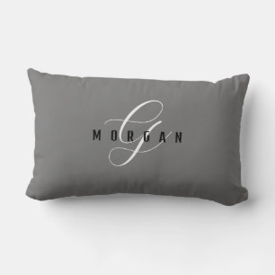 Cojín Lumbar Monograma elegante en escritura blanca y nombre en