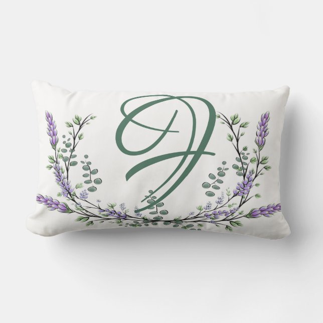 Cojín Lumbar Monograma F Lavender Eucalyptus (Anverso)