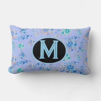 Cojín Lumbar Monograma Floral Azul Vintage