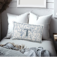 Monograma Floral blanca azul de algodón francés