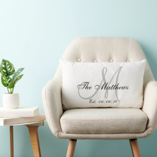 Cojín Lumbar Monograma gris blanco regalo para recién casados