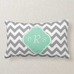 Cojín Lumbar Monograma gris y blanco del personalizado del