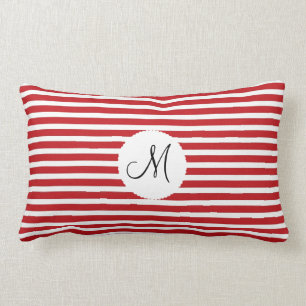 Cojín Lumbar Monograma inicial rojo franja blanca personalizada