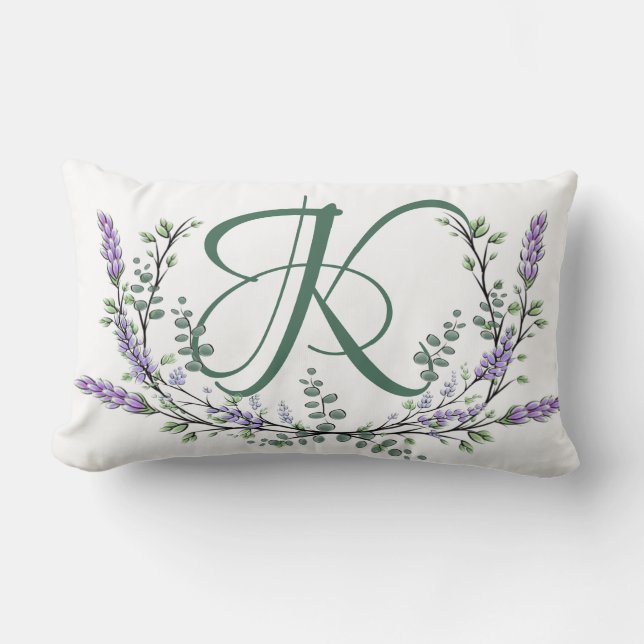 Cojín Lumbar Monograma K Lavender Eucalyptus (Anverso)
