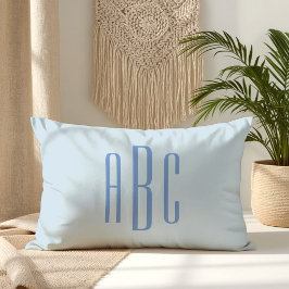 Cojín Lumbar Monograma Moderno de Tres Letras Azul Claro