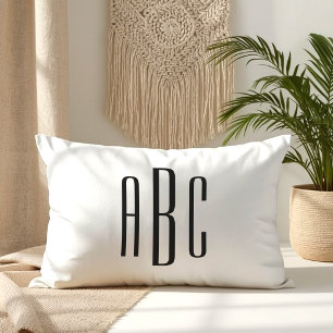 Cojín Lumbar Monograma moderno de tres letras en negro