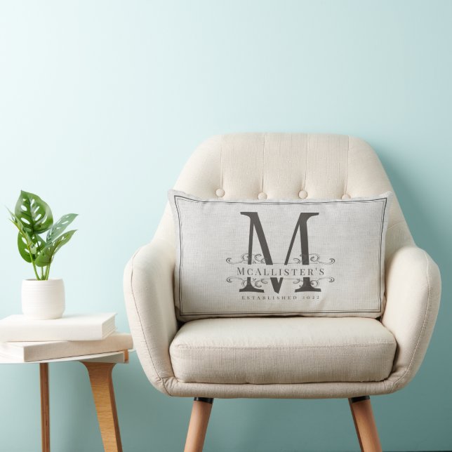 Cojín Lumbar Monograma Monograma Vintage Elegant Linen (Silla)