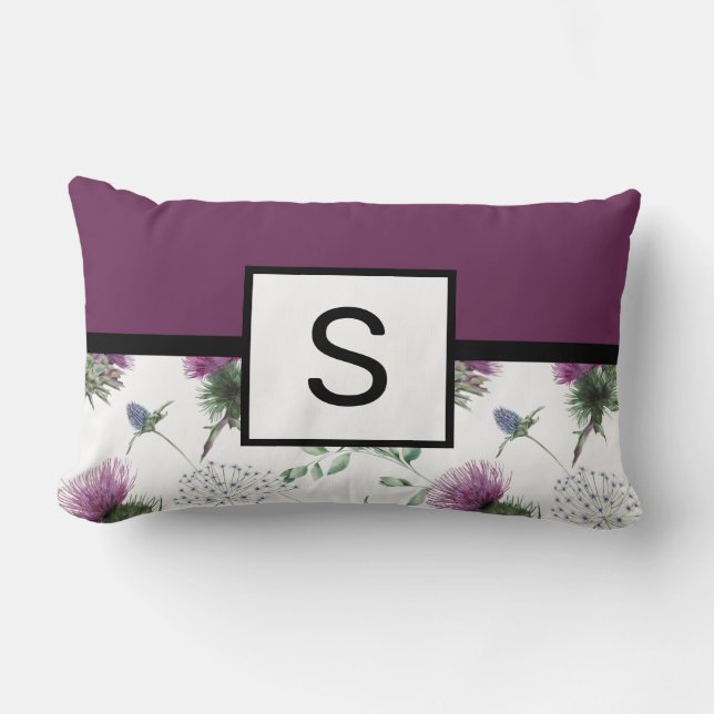 Cojín Lumbar Monograma morado floral (Anverso)