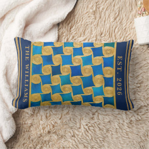 Cojín Lumbar Monograma personalizado del antiguo Egipto azul or