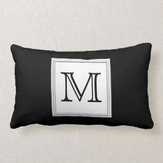 Cojín Lumbar Monograma Personalizado impreso. Negro y gris páli
