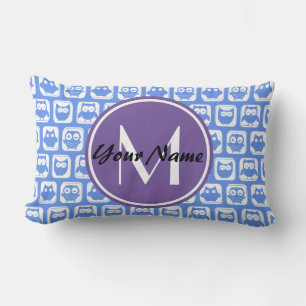 Cojín Lumbar Monograma Personalizado Lechuzas Azules