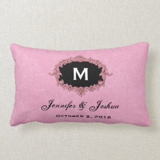 Cojín Lumbar Monograma rosado y negro W10B de la boda del